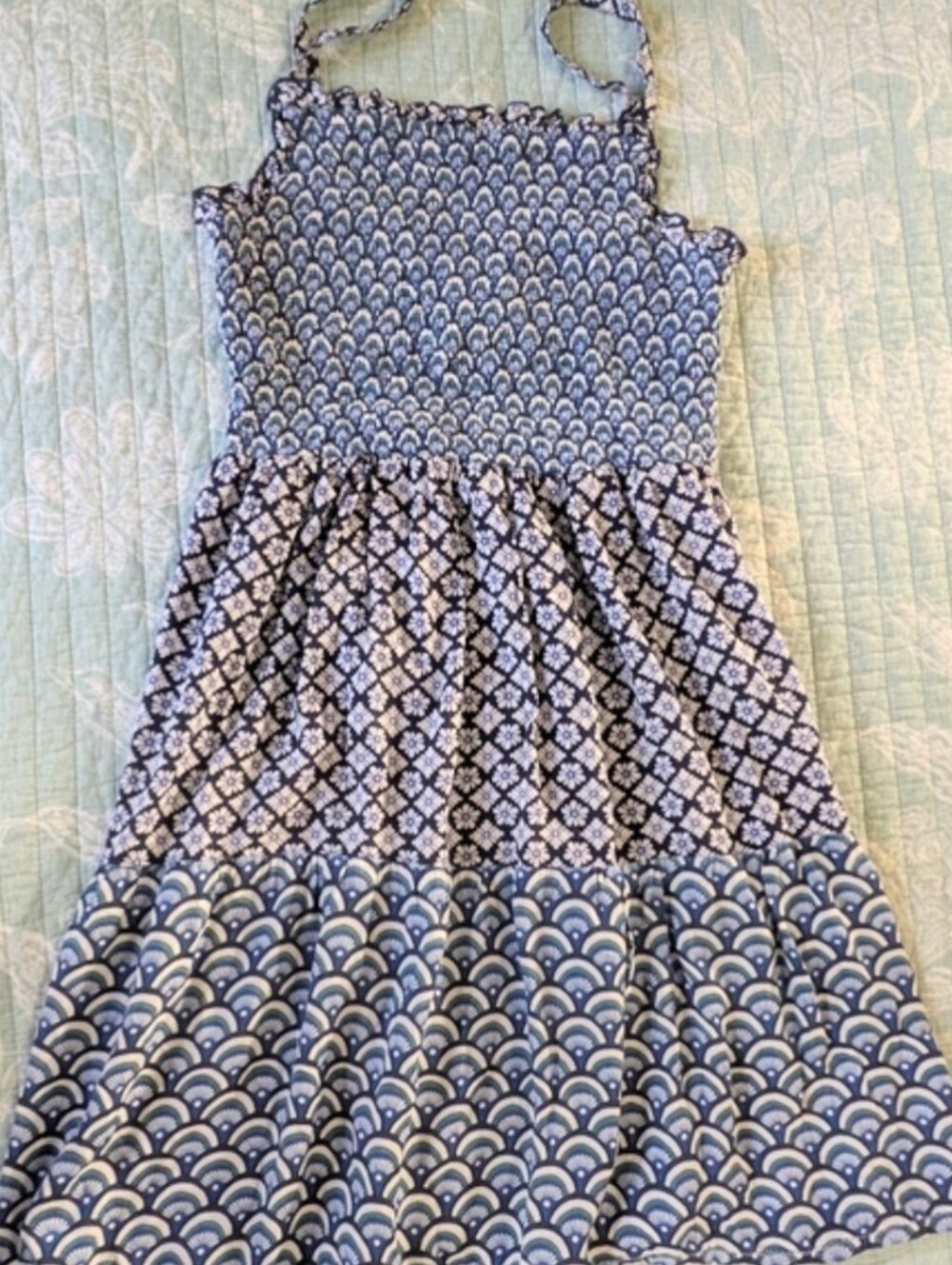 Margaux Riviera Blue Mixed Patterns Beautiful Sun Dress. Size S